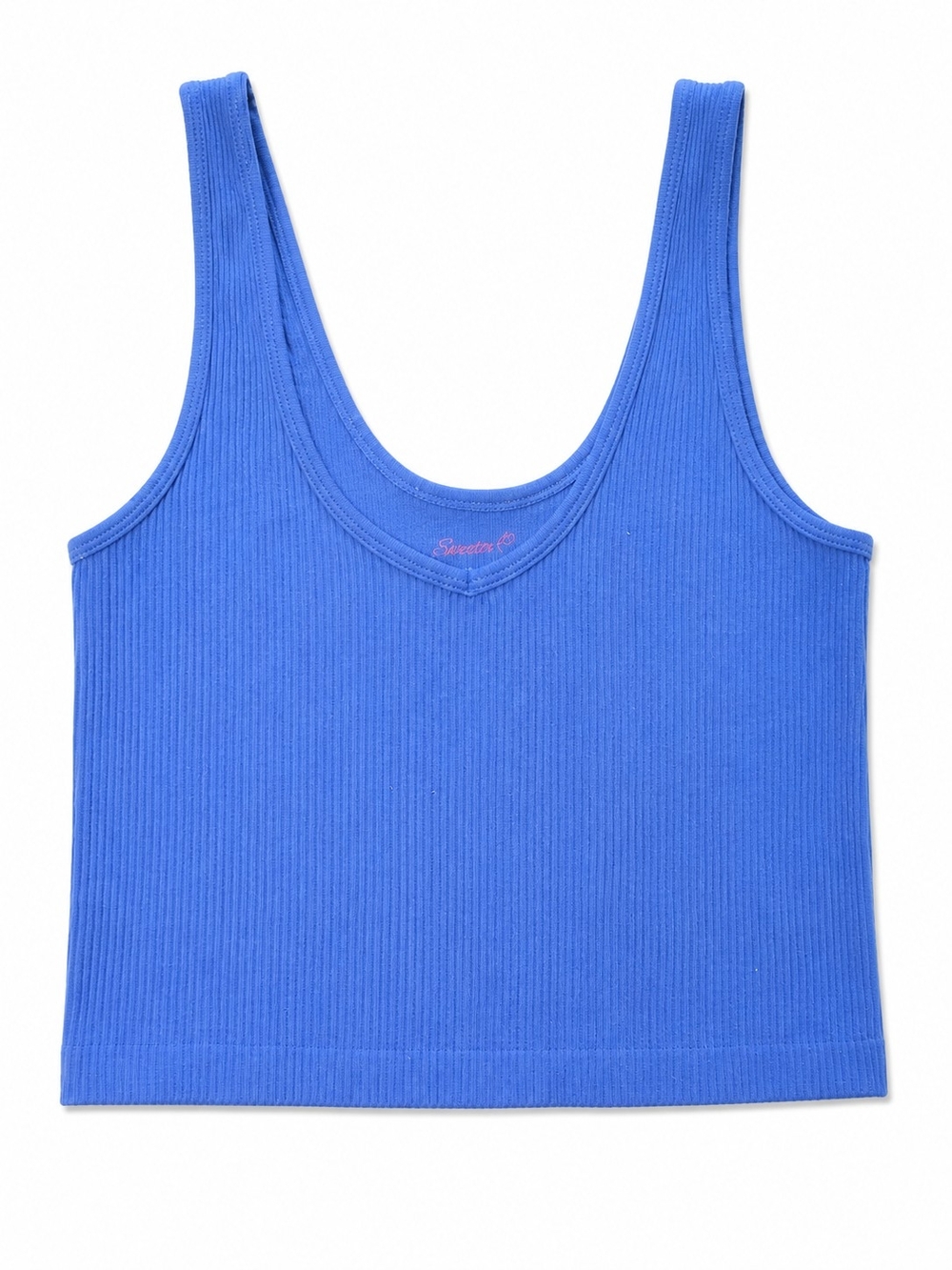 Blue Ribbed And Cropped Tank Top - Women Size Small